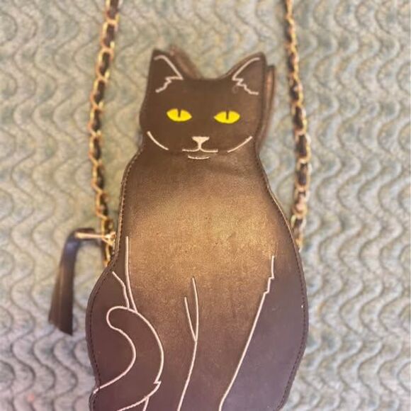 Black Cat Purse with Chain Used Good - Picture 3 of 10